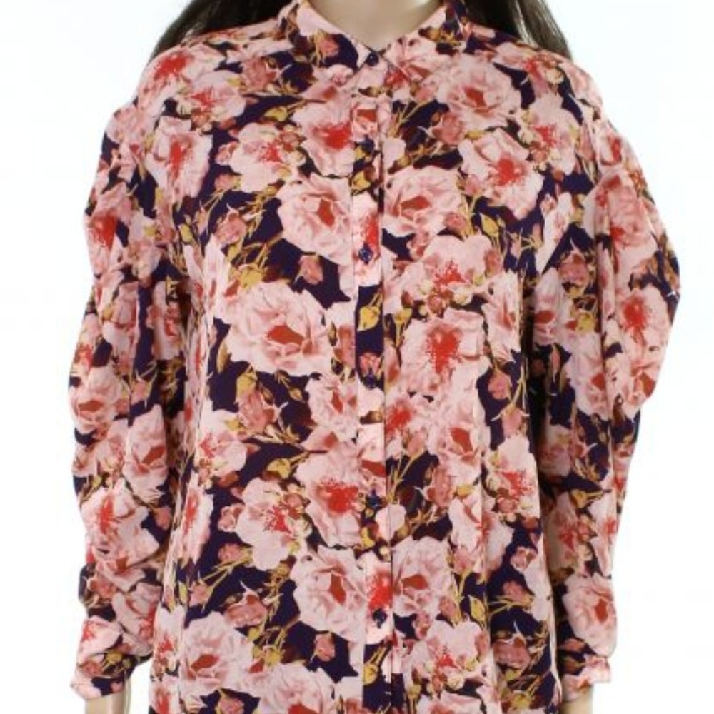 NWT Free Press Ruffle Shoulder Pink Floral Blouse - Picture 3 of 8